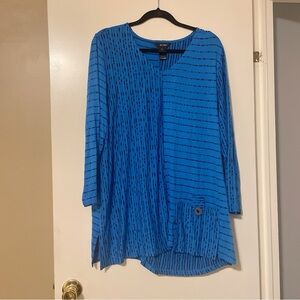 Ali Miles Blue Striped Split-Panel Tunic Top Size XL